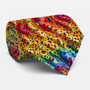 Rainbow Faux Silk Leopard Print Gentleman's Tie