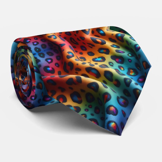 Rainbow Faux Silk | Leopard Print Gentleman's Tie (Rolled)