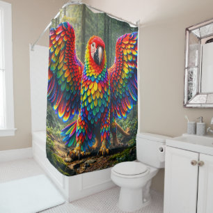 Rainbow feather macaw parrot shower curtain vibran