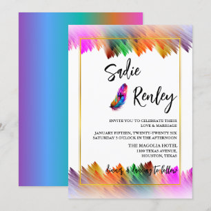 Rainbow Feather Wedding Invitation