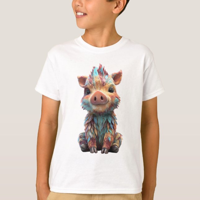 Rainbow Feathered Piglet Kids T-Shirt (Front)