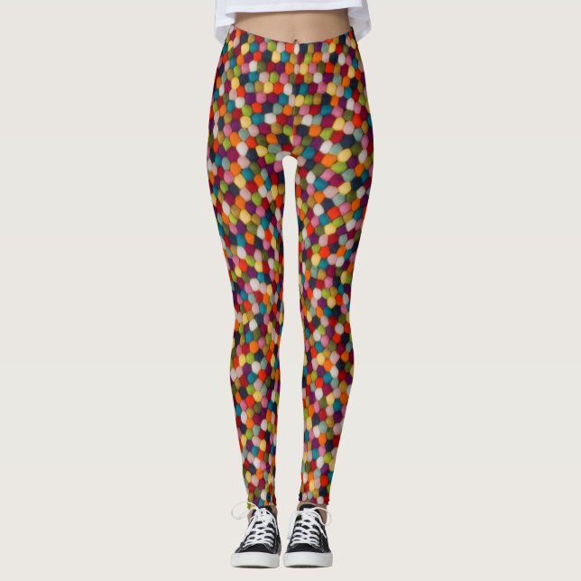 Rainbow Felt Ball Mosaic Rug Leggings (Front)