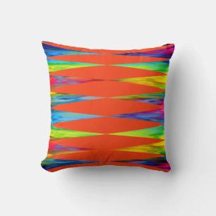 [Rainbow Fiesta] Harlequin Geometric Fiery Orange Cushion