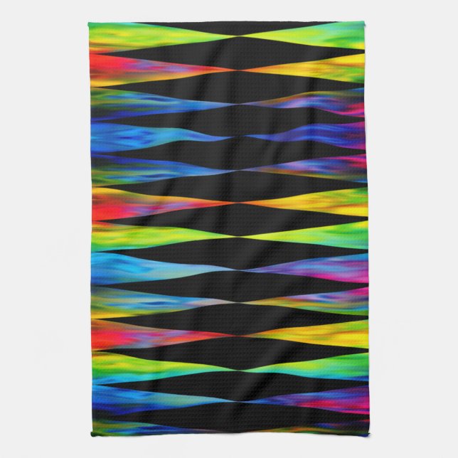 [Rainbow Fiesta] Harlequin Geometric Modern Black Tea Towel (Vertical)