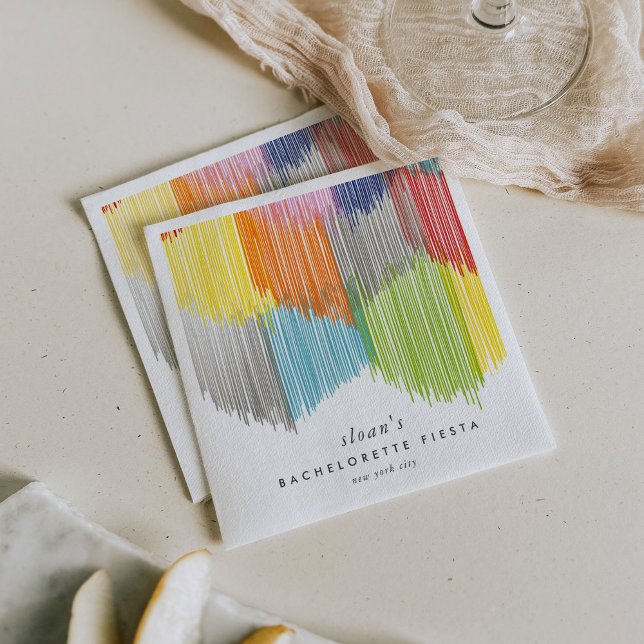 Rainbow Fiesta Modern Fringe Bachelorette Party Napkin (Colorful rainbow Modern Fringe fiesta paper party napkins.)