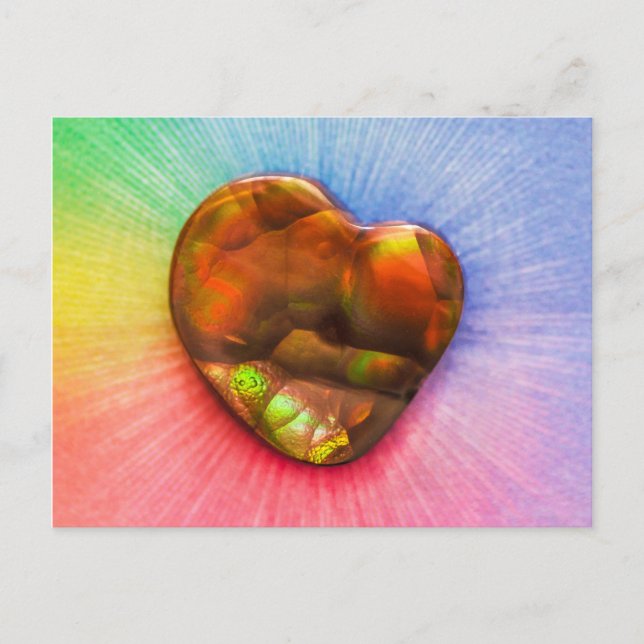 Rainbow Fire Agate with Heart Shape Postcard (Front)
