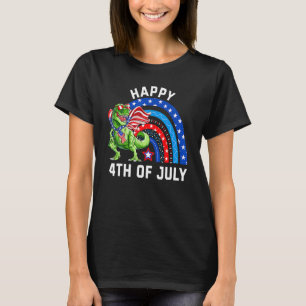 Rainbow Firework Dinosaur Rex Happy 4th Of July T-Shirt