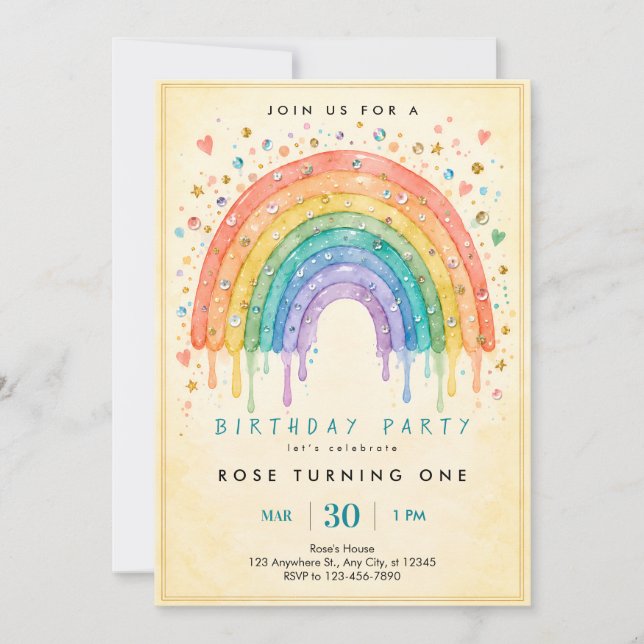 Rainbow First Birthday Invitation (Front)