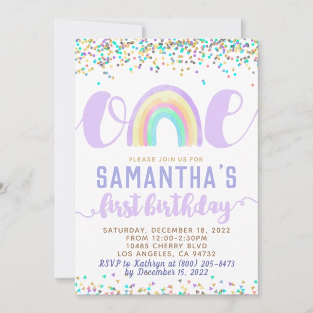 Rainbow First Birthday Invitation (Front)