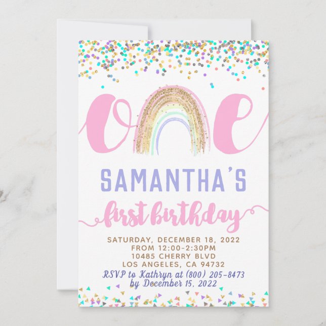 Rainbow First Birthday Invitation (Front)