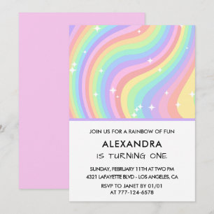 Rainbow First Birthday Modern Girl Invitation
