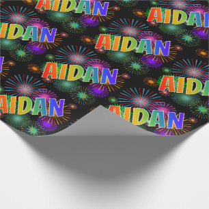 Rainbow First Name "AIDAN" + Fireworks Wrapping Paper