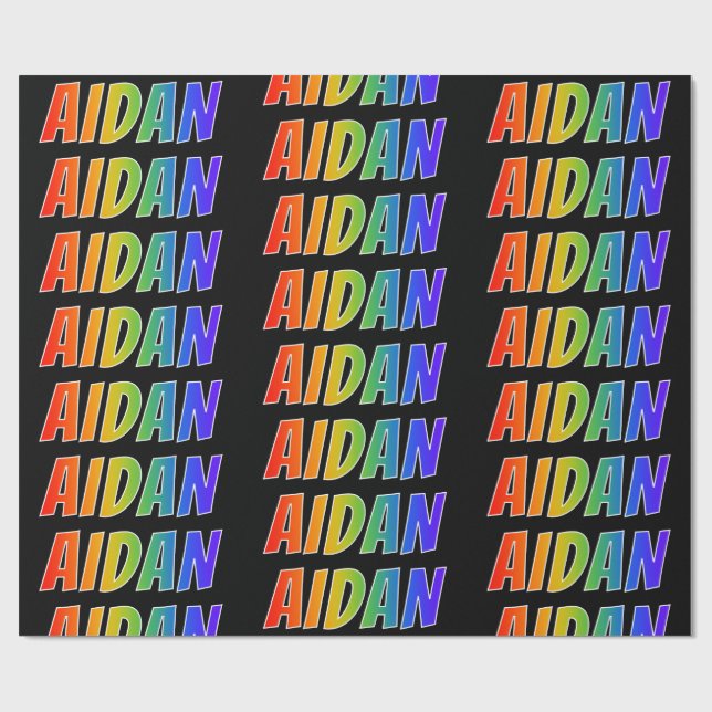 Rainbow First Name "AIDAN"; Fun & Colourful Wrapping Paper (Flat)