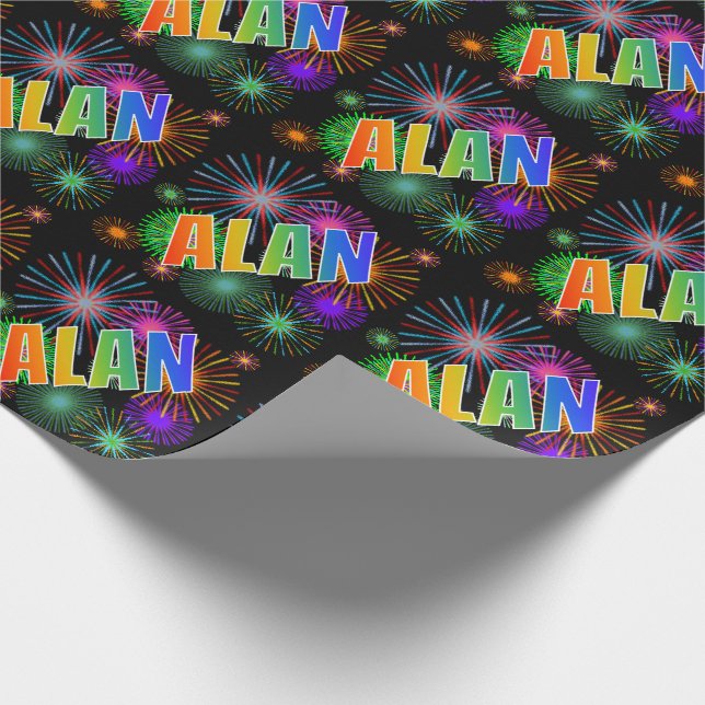 Rainbow First Name "ALAN" + Fireworks Wrapping Paper (Corner)