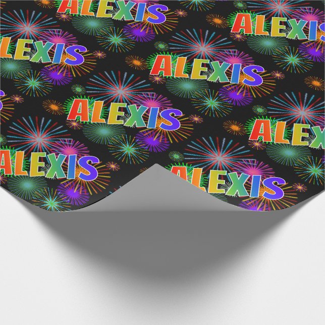 Rainbow First Name "ALEXIS" + Fireworks Wrapping Paper (Corner)