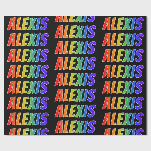 Rainbow First Name "ALEXIS"; Fun & Colourful Wrapping Paper (Flat)