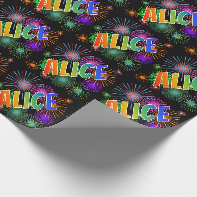 Rainbow First Name "ALICE" + Fireworks Wrapping Paper (Corner)
