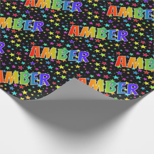 Rainbow First Name "AMBER" + Stars Wrapping Paper