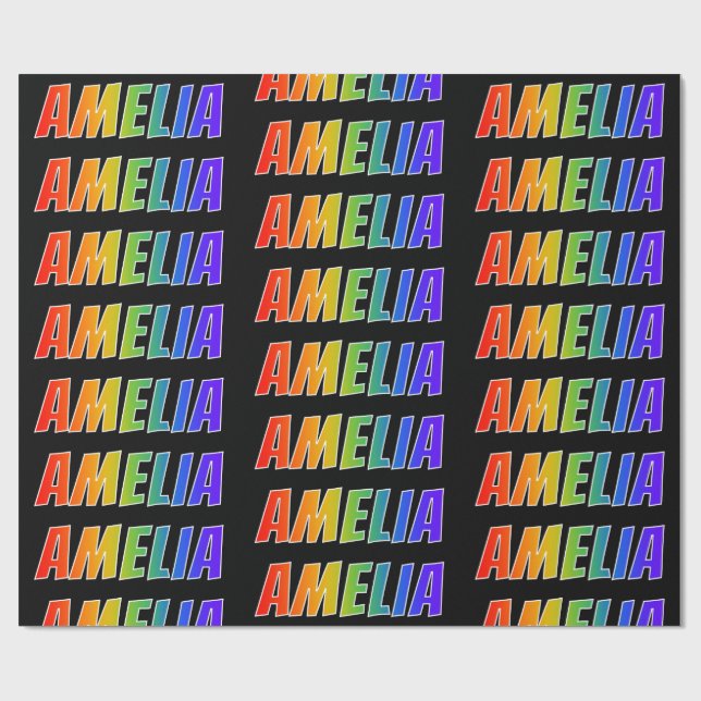 Rainbow First Name "AMELIA"; Fun & Colourful Wrapping Paper (Flat)