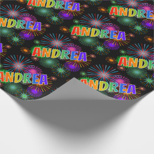 Rainbow First Name "ANDREA" + Fireworks Wrapping Paper