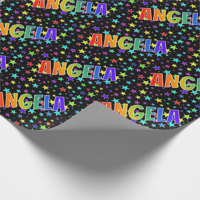 Rainbow First Name "ANGELA" + Stars Wrapping Paper (Corner)