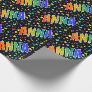 Rainbow First Name "ANNA" + Stars Wrapping Paper