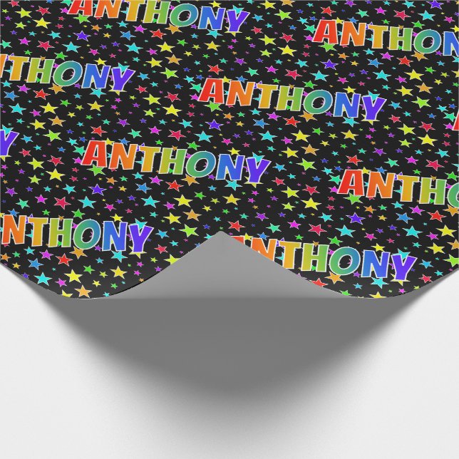 Rainbow First Name "ANTHONY" + Stars Wrapping Paper (Corner)