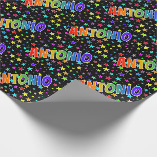 Rainbow First Name "ANTONIO" + Stars Wrapping Paper