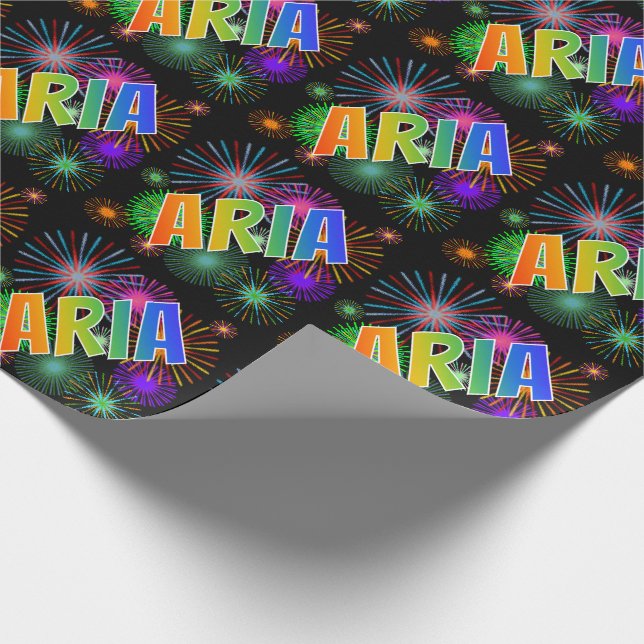 Rainbow First Name "ARIA" + Fireworks Wrapping Paper (Corner)