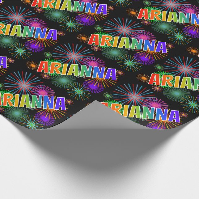 Rainbow First Name "ARIANNA" + Fireworks Wrapping Paper (Corner)