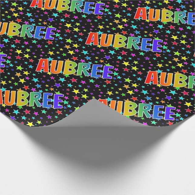 Rainbow First Name "AUBREE" + Stars Wrapping Paper (Corner)