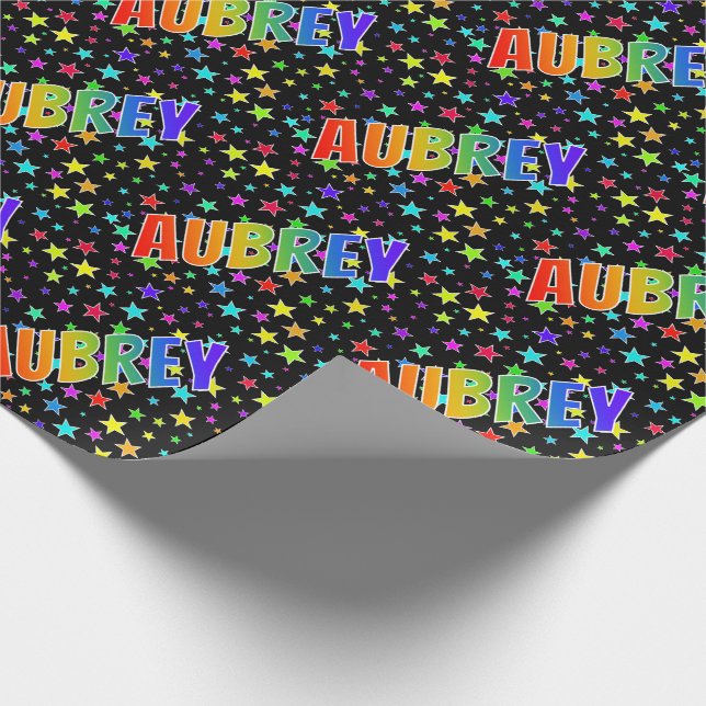 Rainbow First Name "AUBREY" + Stars Wrapping Paper (Corner)