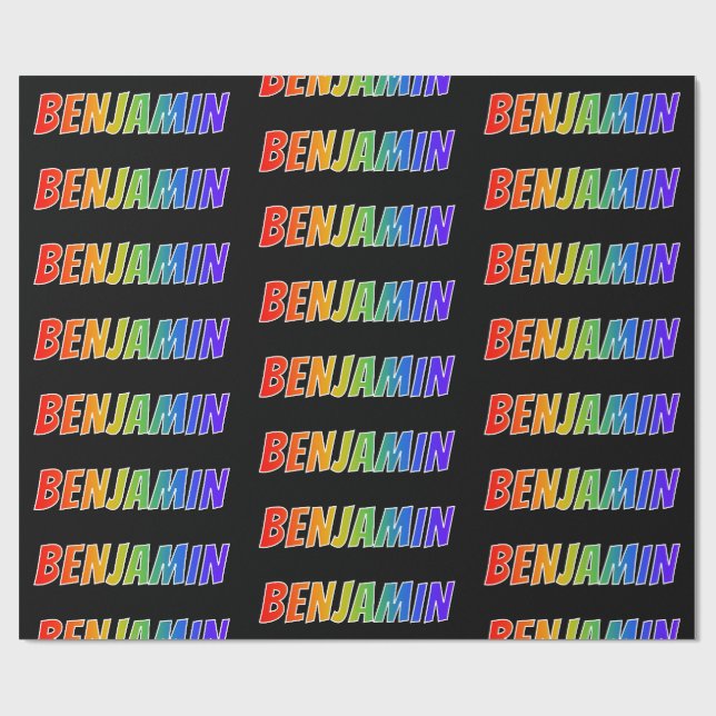 Rainbow First Name "BENJAMIN"; Fun & Colourful Wrapping Paper (Flat)