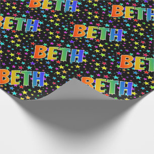 Rainbow First Name "BETH" + Stars Wrapping Paper