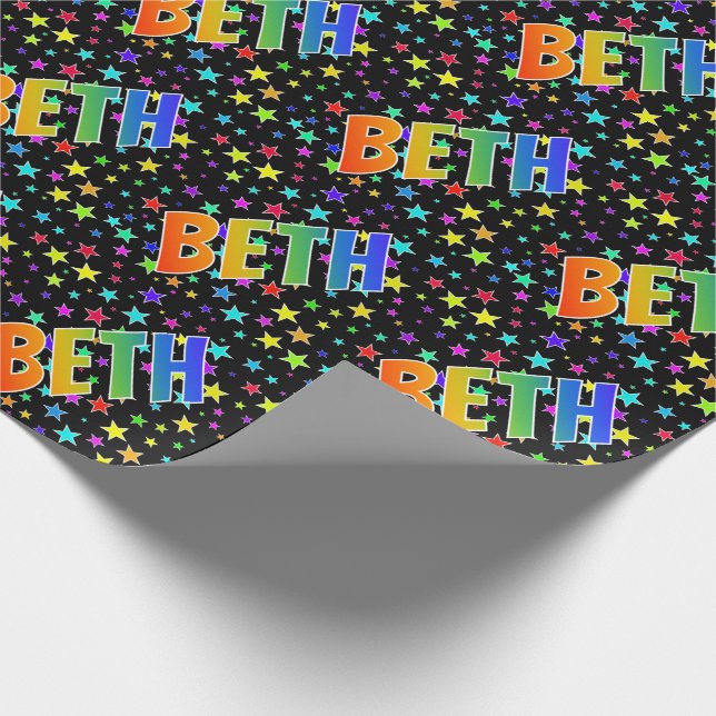 Rainbow First Name "BETH" + Stars Wrapping Paper (Corner)