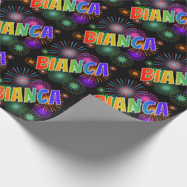 Rainbow First Name "BIANCA" + Fireworks Wrapping Paper (Corner)