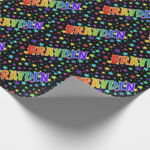 Rainbow First Name "BRAYDEN" + Stars Wrapping Paper