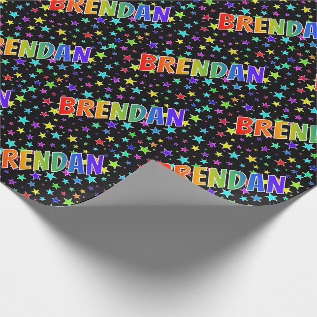 Rainbow First Name "BRENDAN" + Stars Wrapping Paper (Corner)