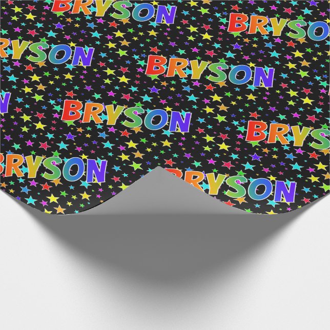 Rainbow First Name "BRYSON" + Stars Wrapping Paper (Corner)