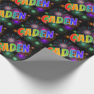 Rainbow First Name "CADEN" + Fireworks Wrapping Paper