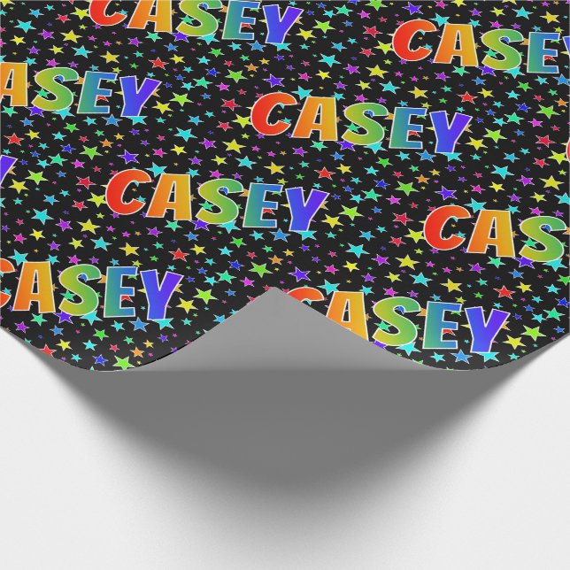 Rainbow First Name "CASEY" + Stars Wrapping Paper (Corner)