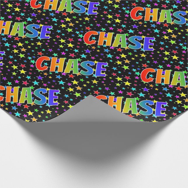 Rainbow First Name "CHASE" + Stars Wrapping Paper (Corner)