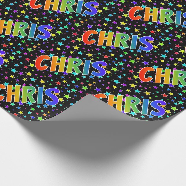 Rainbow First Name "CHRIS" + Stars Wrapping Paper (Corner)