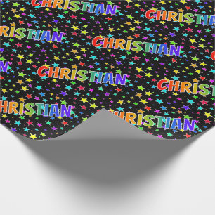 Rainbow First Name "CHRISTIAN" + Stars Wrapping Paper