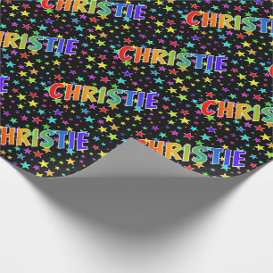 Rainbow First Name "CHRISTIE" + Stars Wrapping Paper