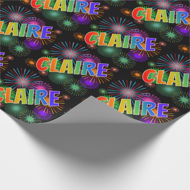 Rainbow First Name "CLAIRE" + Fireworks Wrapping Paper (Corner)
