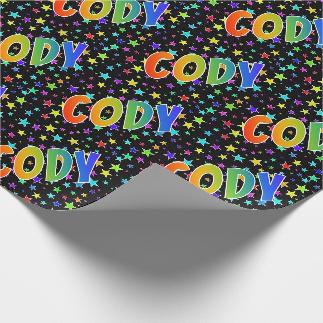Rainbow First Name "CODY" + Stars Wrapping Paper (Corner)