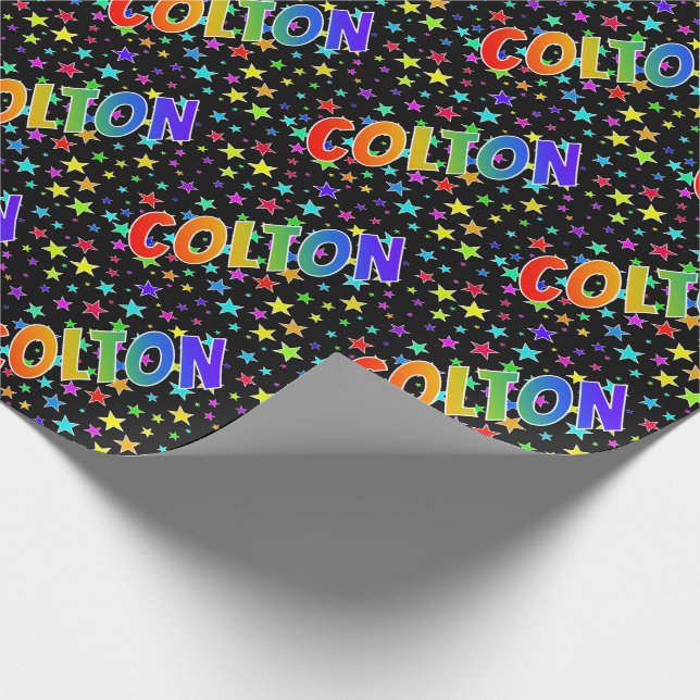 Rainbow First Name "COLTON" + Stars Wrapping Paper (Corner)