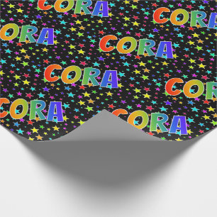 Rainbow First Name "CORA" + Stars Wrapping Paper