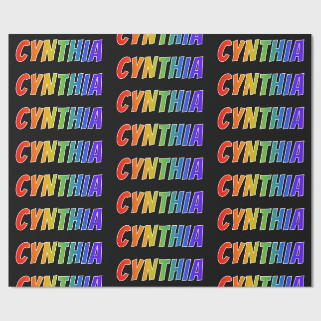Rainbow First Name "CYNTHIA"; Fun & Colourful Wrapping Paper (Flat)